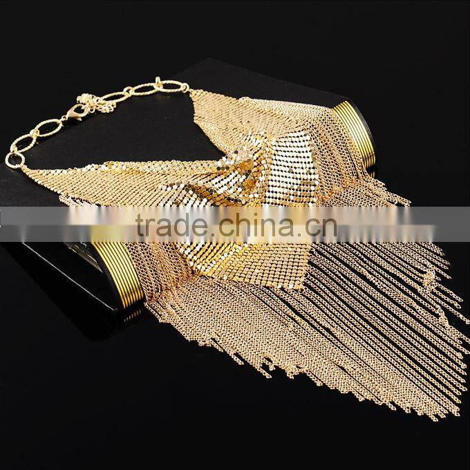 latest jewelry fashion Alloy gold charming chain tassel wholesale chunky statement necklace