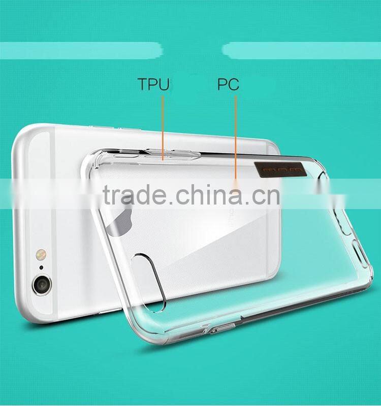 Clear slim transparent acrylic plastic back cover flexible TPU silicone frame bumper hybrid case for iPhone 6