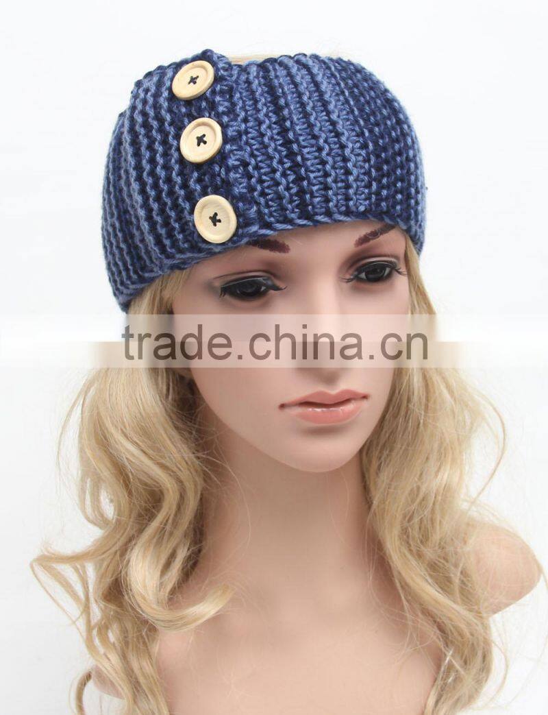 Wholesale Fashion Newest Crochet Patterns Girls Hair Accessories Button Knitted Headband