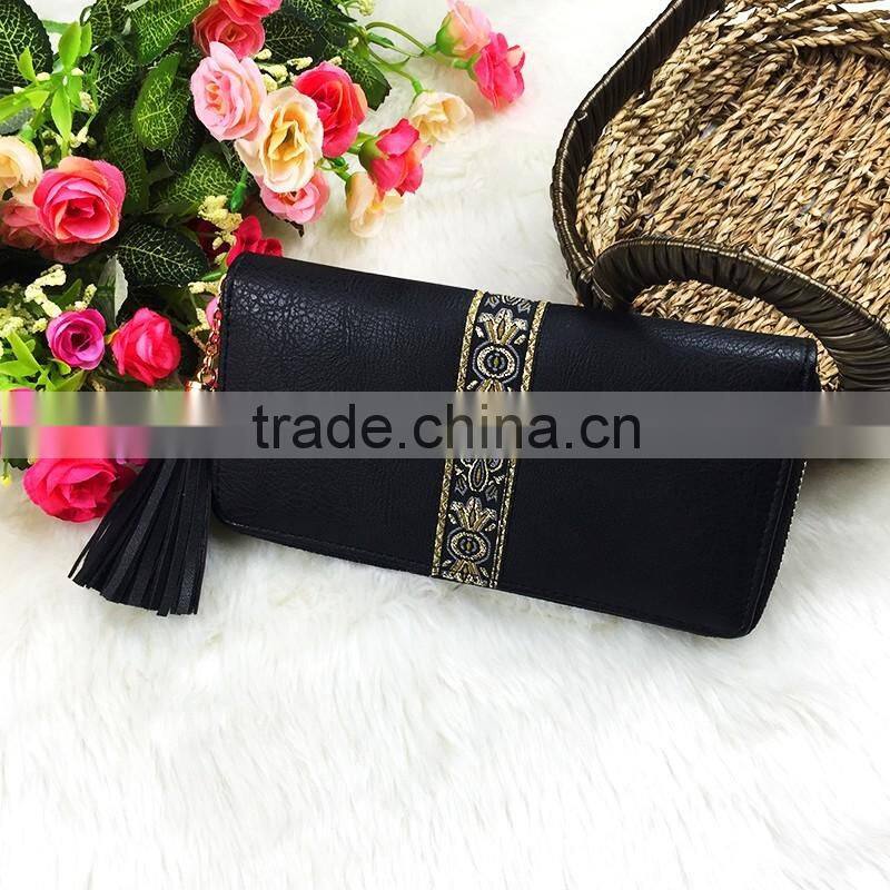 High Quality New Fashion Long Black Women Flower Leather PU Designer Wallet