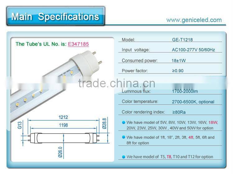 NO flicking smd2835 led tube lamp t8 18w 1800mm led tube light CE RoHS AC100-240V led