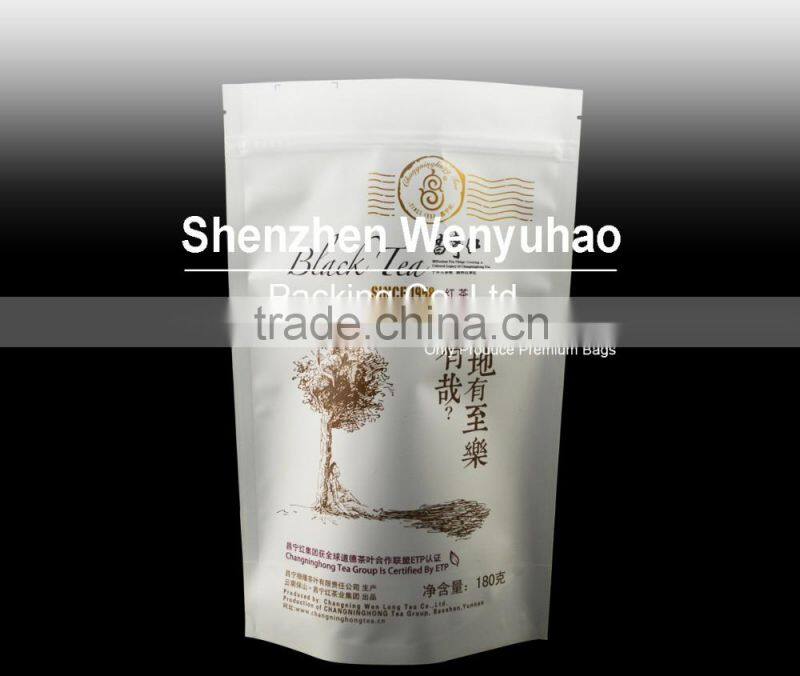 custom printing lamination aluminum foil stand up pouch with zipper top for black tea