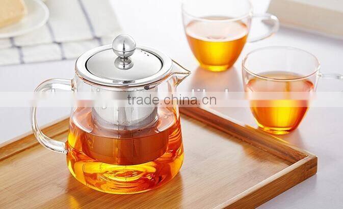 FDA certified Borosilicate glass tea pot with stainless steel Filter