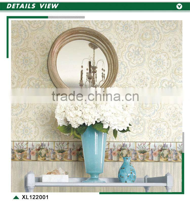 clearance printing non woven wallpaper, yellow retro flower wall covering for basement , noble wall mural price