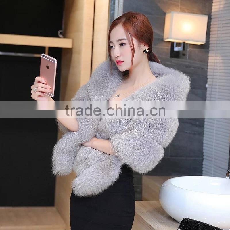 2016 Fashion Luxury Bride Lady Winter Shawl / Real White Fox Fur Shawl