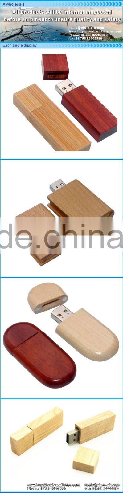 Customized Logo Print Carved Promotional Cute usb flash drive wood