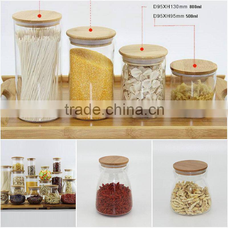 High quality nice design glass jar cooking pot with spoon