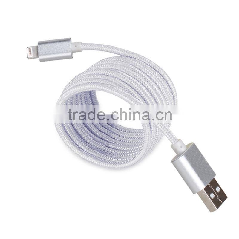 Hot sale product silver and gold color rope USB data cable with led lighting