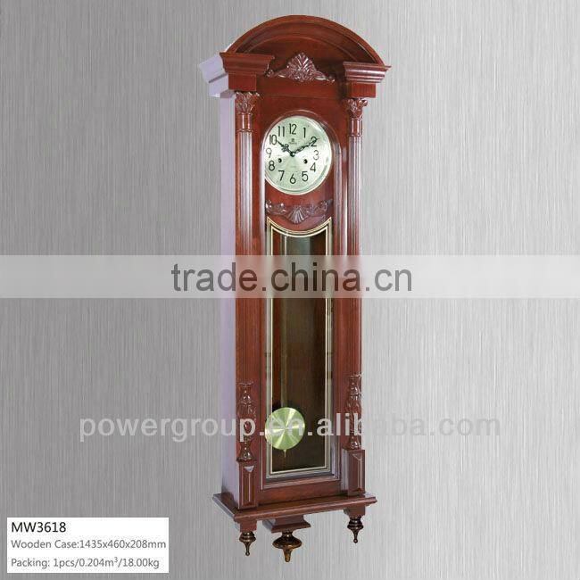 Big wooden wall clock with CE/FCC/ISO Silver dial power sweep movement Good quality MW3618