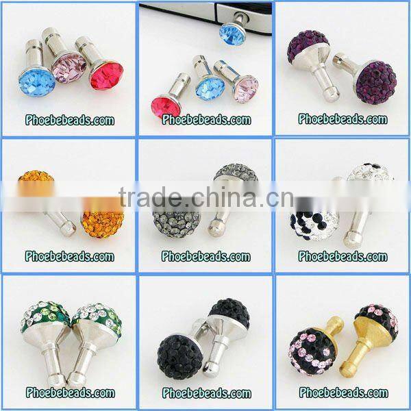 New Arrival Dustproof For Mobile Phone Earphone Jack Plug Ear Cap Pave Colorful Crystal Rhinestone Disco Ball MDP-P1401