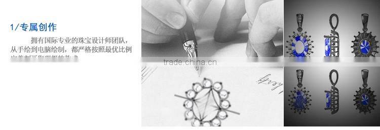 European style jewelry blue gemstone pendant 925 silver floating necklace for wedding