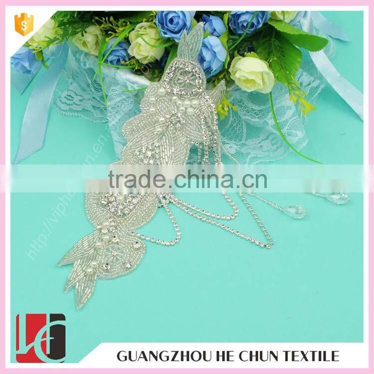 HC-3591 Hechun New Fancy Design Sewing Bling Bead Crystal Applique for Bride