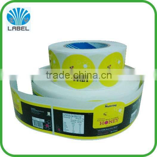 glossy laminated printing honey labels,custom printed adhesive bottle labels