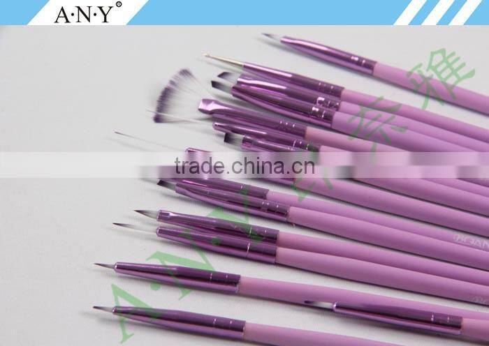 ANY Professional Purple Wood Handle Nail Art Painting Design Nylon Hair Nail Brush Nail Art Set
