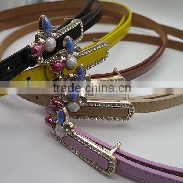 Lady's fashion colorful skinny belt with diamond for dress