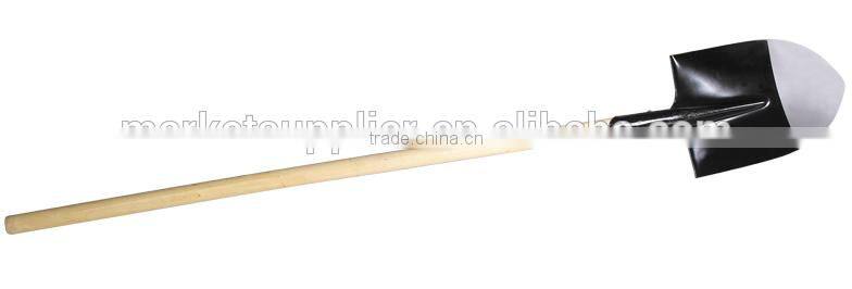 Two color steel head mechanical industrial round point shovel with wooden handle