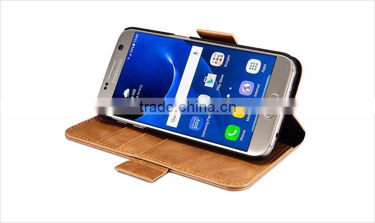 ICARER Genuine Leather Wallet Case for Samsung Galaxy S7 with Card Slots and Stand Function