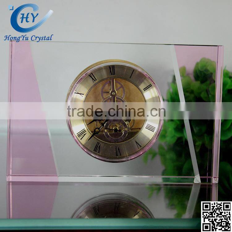 pink clear good quality wholesale crystal desk clock for wedding favor