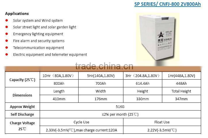 2V800Ah solar battery and solar street light battery