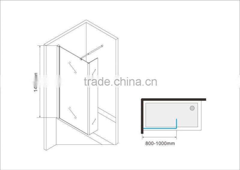 6mm glass shower screen for bath tub with side panel EX-222
