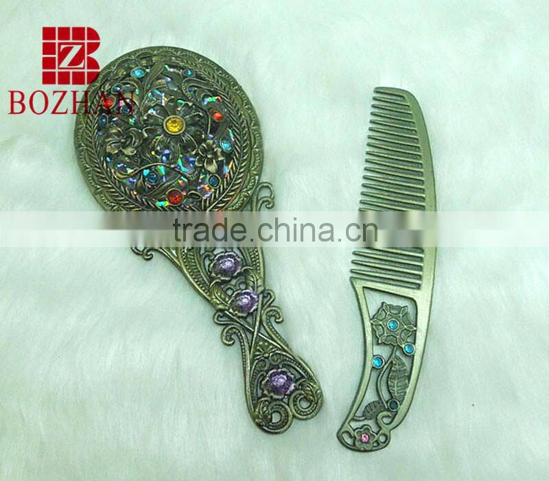 Charms compact mirror set with rhinestone/vintage style vanity mirror set