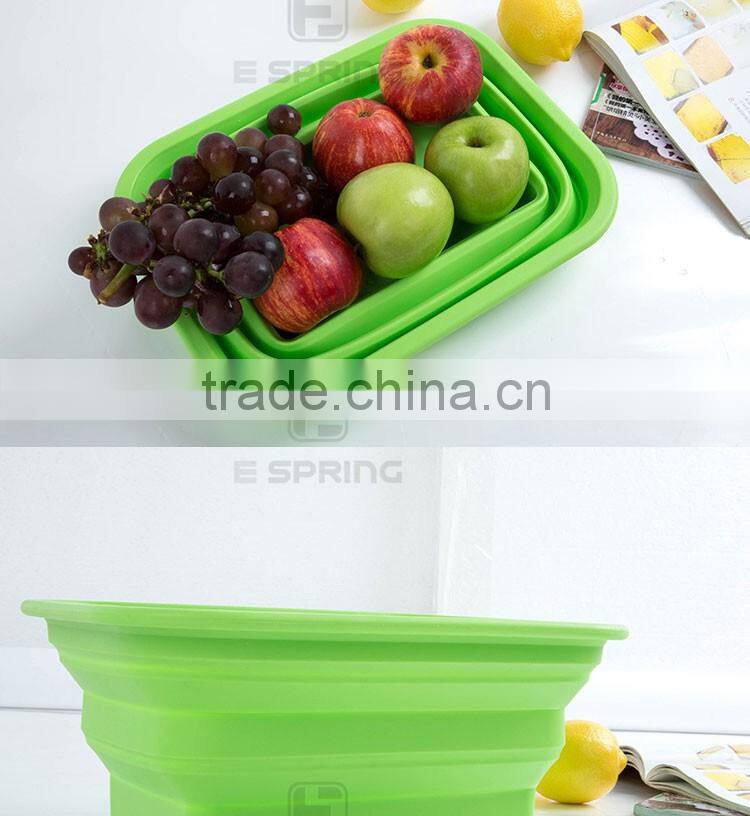 outdoor large capacity easy take storage Silicone folded camping fruit vegetable basin outdoor folding basin cutlery