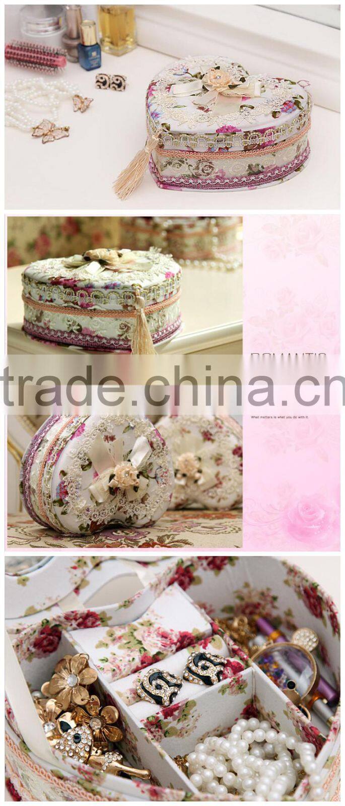 Noble home decorative large heart shape fabric jewelry box