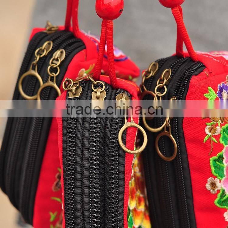 Good feedback wallet with 3 zipper wholesale embroidery clutch bags wallet with tassel