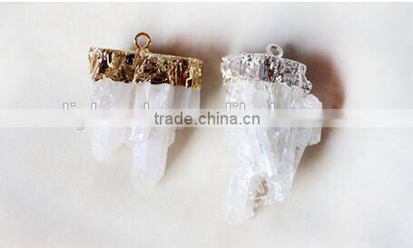 Natural rough rock crystal quartz Geode Druzy Pendant