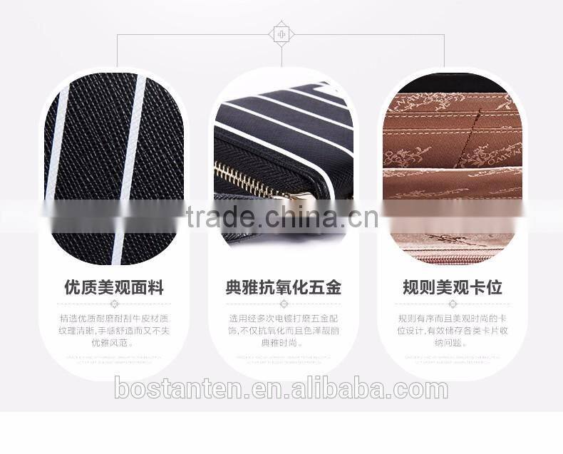 stripe pattern zippered women leather hand purse manufacturer