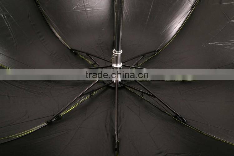 sun umbrella black coated with UV protect 3 folding umbrella made by chinese umbrella manufacturer