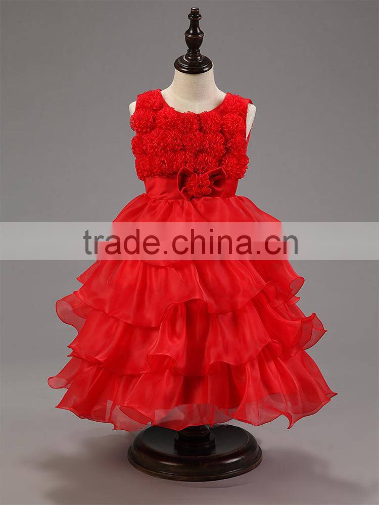Top Quality Chic Rosette Flower Girl Dress Satin Girl Evening Dresses Fashion Children Pageant Party Dress Wedding Pettidress