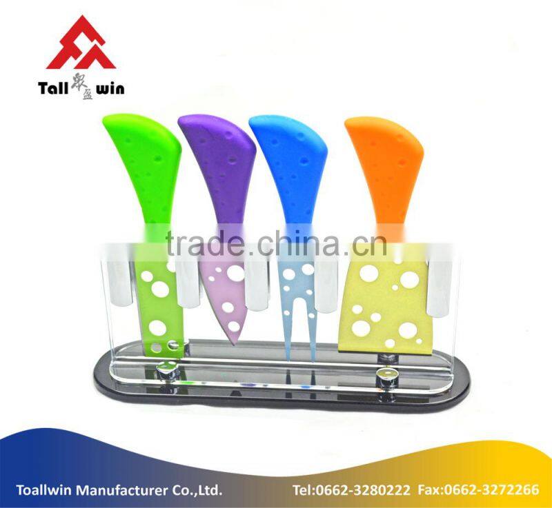 colorful 5 pcs cheese tools set with holder