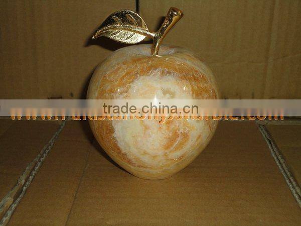 PAKISTAN SUPPLIER WHOLESALE 2017 NATURAL STONE ONYX APPLE WITH BRASS LEAF HANDICRAFTS