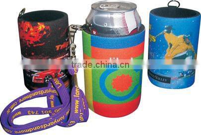Neoprene drink cooler with lanyard