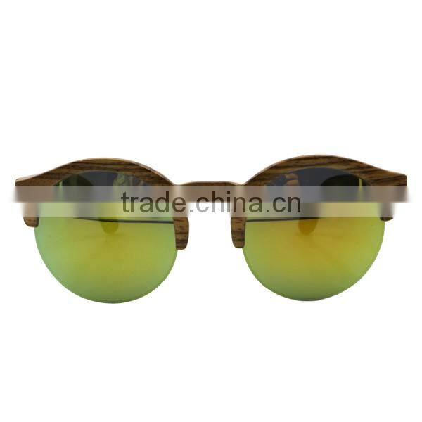 Fashion New Arrival Mirror Lens Eco-friendly Natural Round Wood Zebra Wood Sunglasses with Logo