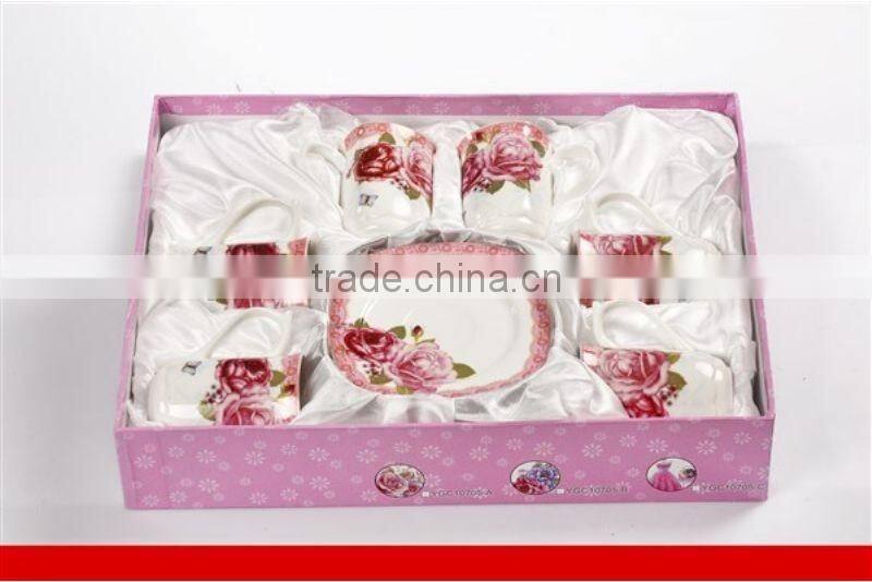 Porcelain coffee cup set gourd shape hot sell tea cup set to turkey market with flower decal