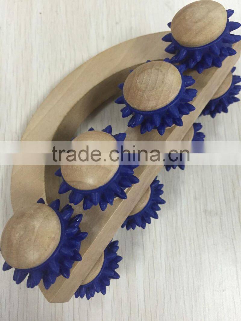 High Quality 8 Wooden Roller Rolling Ball Wheel Massager Slimming Care Fitness Massage Tool