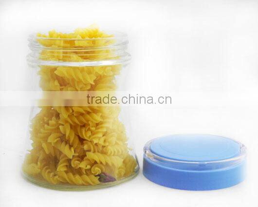 2016 new design personality clear thin-waist glass jar with handle lid