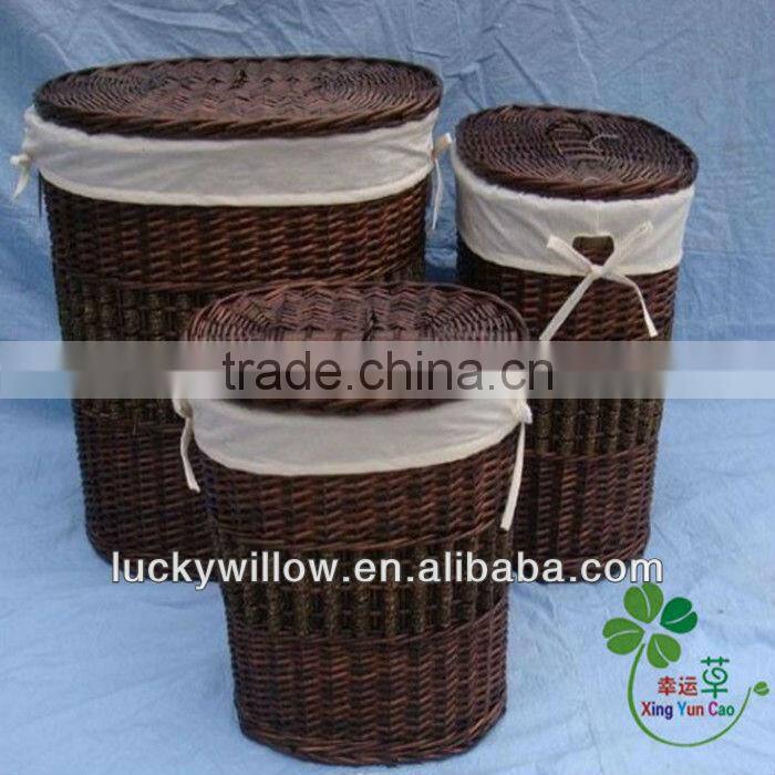 large round wicker laundry basket with lid