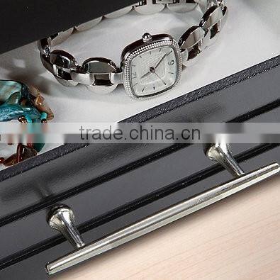 Black Leather Jewelry Box Watch Organizer Storage Case With Elegant Mirror