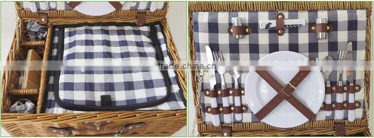 Customized handmade nature Insulating interlayer empty mini willow wicker picnic basket set for 2 person
