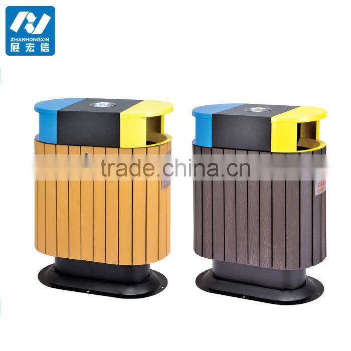Wooden and steel outdoor trash can
