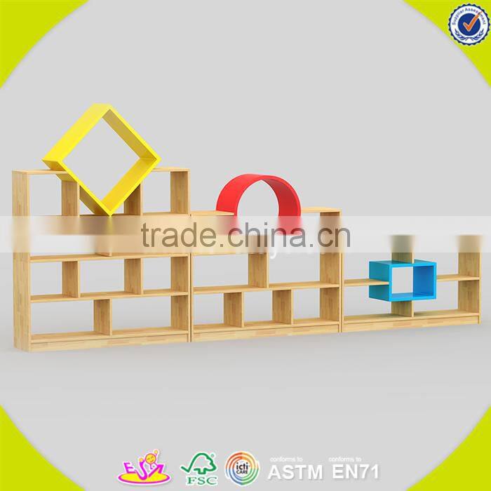 Wholesale simple style wooden Storage rack delicate wooden bin organizer toy storage rack with 12pcs plastic bins W08C039