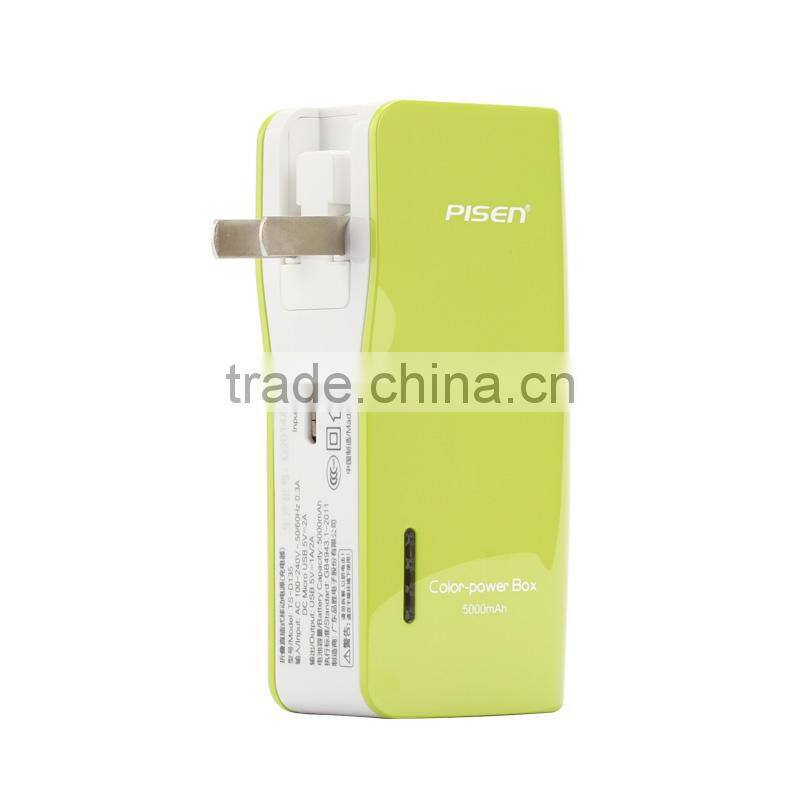 Power Bank 5000mAh with Folding Plug, green