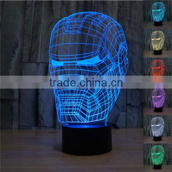 Christams fashion gifts 3D Ironman bedroom night lamp, Customized models 7 colors changing 3D optical led night light China make