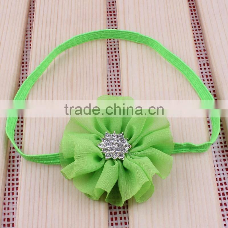 chiffon flower headband with rhinestone center for kids hair accessories