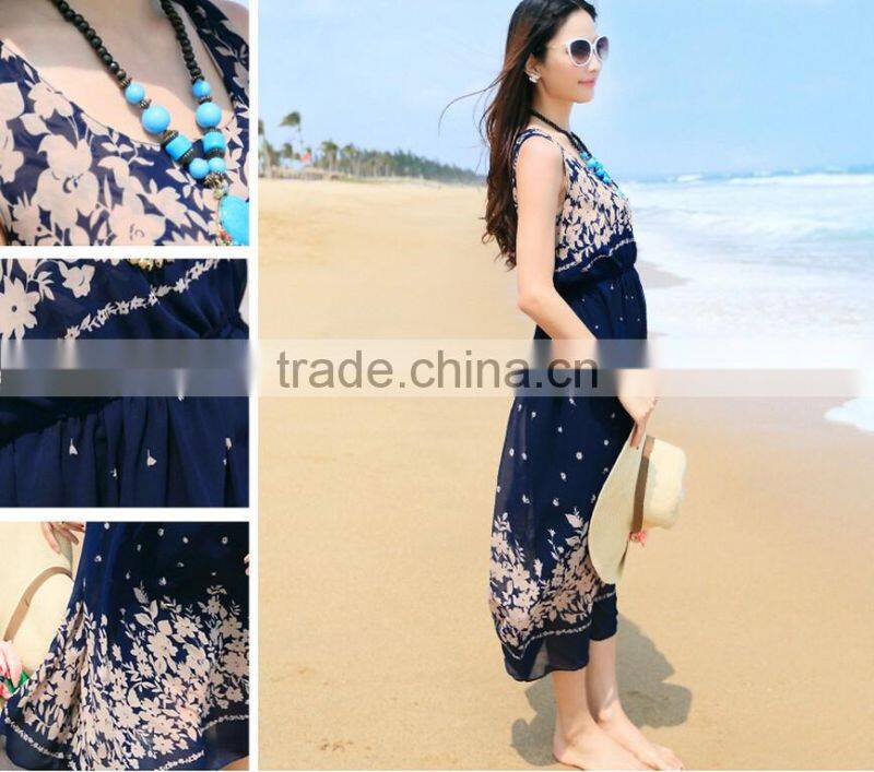 2016 Women Long Boho Maxi s Chiffon Floral seaside Dress Summer Beach Dresses wholesale