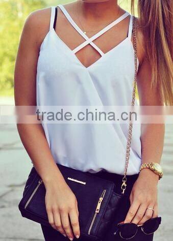 Crisscross Back Cami Top wrap front ivory color tank tops