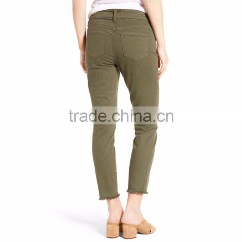 Nichelle Frayed Stretch Twill Ankle Pants